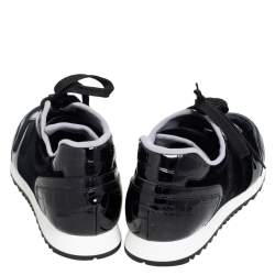 Pre Owned Gina Black Velvet and Croc Embossed Patent Leather Low Top Sneakers Size 40