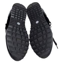 Pre Owned Gina Black Velvet and Croc Embossed Patent Leather Low Top Sneakers Size 40