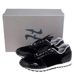 Pre Owned Gina Black Velvet and Croc Embossed Patent Leather Low Top Sneakers Size 40