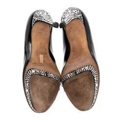 Pre Owned Gina Black Patent Leather Crystal Embellished Pumps Size 38 
