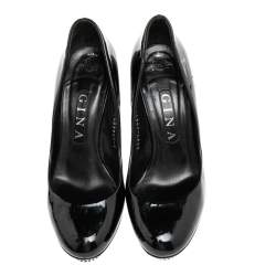 Pre Owned Gina Black Patent Leather Crystal Embellished Pumps Size 38 