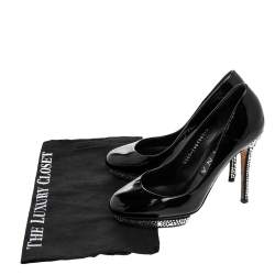 Pre Owned Gina Black Patent Leather Crystal Embellished Pumps Size 38 