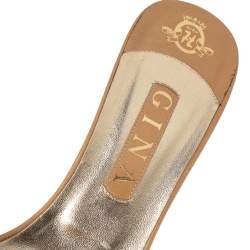 مملوكة مسبقًا Gina Gold Crystal Embellished Leather Zeta Platform Slide Sandals Size 40.5