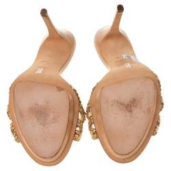 مملوكة مسبقًا Gina Gold Crystal Embellished Leather Zeta Platform Slide Sandals Size 40.5