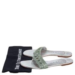 Pre Owned حذاء  سلايد جينا أثينا مزخرف كريستال فضى مقاس 41