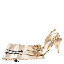 مملوكة مسبقًا صندل جينا ناعومي جلد مزخرف كريستال سواروفسكي فضي بحزام للكاحل مقاس 39