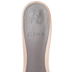 مملوكة مسبقًا Gina Pink Laser Cut Leather Crystal Embellished Block Heel Slide Sandals Size 38