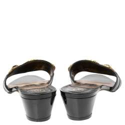 Pre Owned صندل سلايد جينا جلد أسود لامع مزخرف كريستال مقاس 38