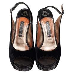 Gina Black Velvet Crystal Embellished Peep Toe Platform Slingback Sandals Size 39
