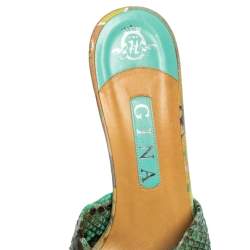 Pre Owned Gina Black/Blue Python and Suede Slide Wedge Sandals Size 38.5