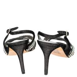 Pre Owned صندل جينا فتحة خلفية مزخرف كريستال متعاكس سويدي منقوش فضي/ أسود مقاس 39