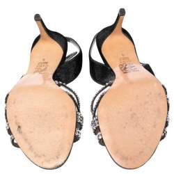 Pre Owned صندل جينا فتحة خلفية مزخرف كريستال متعاكس سويدي منقوش فضي/ أسود مقاس 39