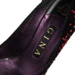 Pre Owned Gina Black Velvet  Embellished Round Toe Pumps Size 37
