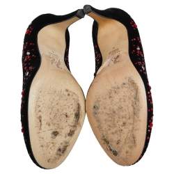 Pre Owned Gina Black Velvet  Embellished Round Toe Pumps Size 37