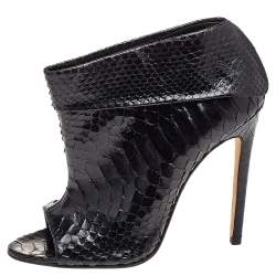 Pre Owned Gina Black Python Peep Toe Booties Size 38.5