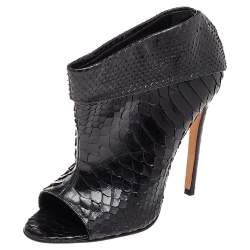 Pre Owned Gina Black Python Peep Toe Booties Size 38.5