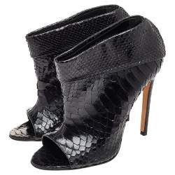 Pre Owned Gina Black Python Peep Toe Booties Size 38.5