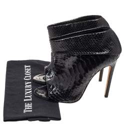 Pre Owned Gina Black Python Peep Toe Booties Size 38.5