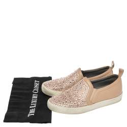 Pre Owned Gina Dusty Pink Leather and Suede Gioia Crystals Slip On Sneakers Size 36
