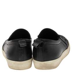 Pre Owned Gina Black Leather and Suede Gioia Crystals Slip On Sneakers Size 36