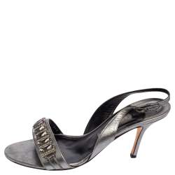 Gina Metallic Bronze Leather Crystal Embellished Naomi Slingback Sandals Size 40