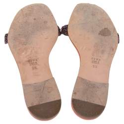 Pre Owned Gina Neon Pink Patent Leather Crystal Embellished Thong Flat Size 38.5