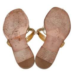 Pre Owned صندل فلات جينا جلد لامع  بيج مزخرف كريستال مقاس 38