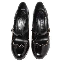 Pre Owned حذاء كعب عالي جينا جلد لامع أسود ماري جان مقاس 40