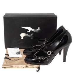 Pre Owned حذاء كعب عالي جينا جلد لامع أسود ماري جان مقاس 40