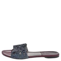 مملوكة مسبقًا Gina Burgundy Patent Leather Crystal Embellished Flat Slides Size 39