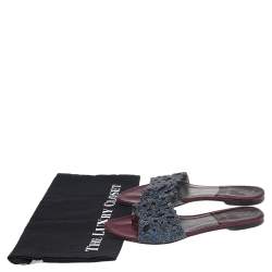 مملوكة مسبقًا Gina Burgundy Patent Leather Crystal Embellished Flat Slides Size 39