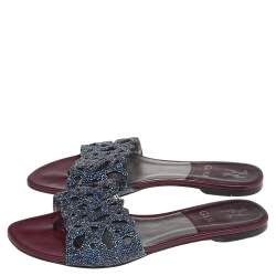 مملوكة مسبقًا Gina Burgundy Patent Leather Crystal Embellished Flat Slides Size 39