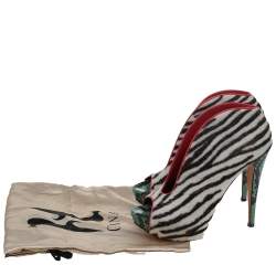 Pre Owned Gina White-Brown Zebra Print Calf Hair Peep Toe Platform Booties Size 39.5
