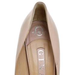 Gina Beige Leather Round Toe Platform Pumps Size 38.5