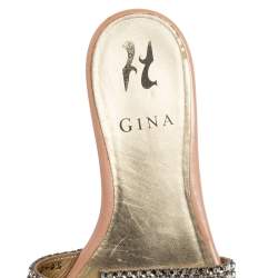 Gina Cream Patent Leather Crystal Embellished Crisscross Slide Flats Size 37.5