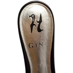 Pre Owned Gina Silver Leather Crystal Embellished Slide Sandals Size 37