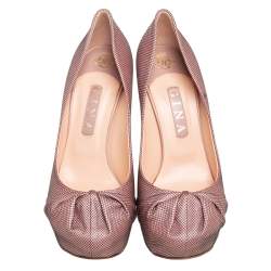 Gina Pink Textured Fabric Claire Platform Pumps Size 40.5