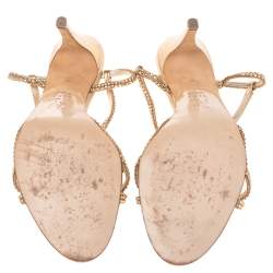 مملوكة مسبقًا Gina Gold Crystal Embellished Leather Strappy Slingback Sandals Size 41