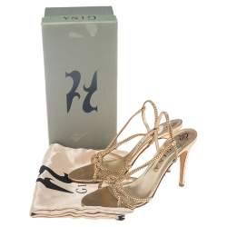 مملوكة مسبقًا Gina Gold Crystal Embellished Leather Strappy Slingback Sandals Size 41