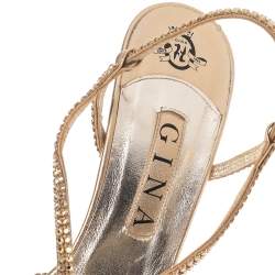 مملوكة مسبقًا Gina Gold Crystal Embellished Leather Strappy Slingback Sandals Size 41