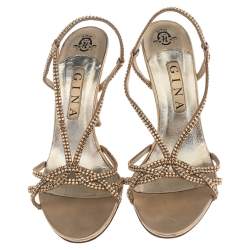 مملوكة مسبقًا Gina Gold Crystal Embellished Leather Strappy Slingback Sandals Size 41