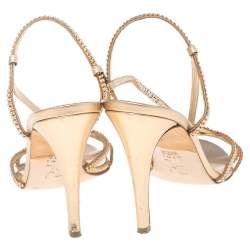 مملوكة مسبقًا Gina Gold Crystal Embellished Leather Strappy Slingback Sandals Size 41