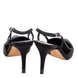 Pre Owned Gina Black Satin Pointed Toe Slingback Pumps Size 38.5