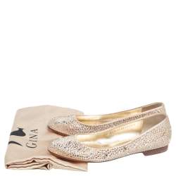 Gina Beige Crystal Embellished Satin Ballet Flats Size 38