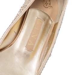 Gina Beige Crystal Embellished Satin Ballet Flats Size 38