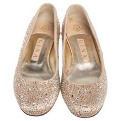 Gina Beige Crystal Embellished Satin Ballet Flats Size 38