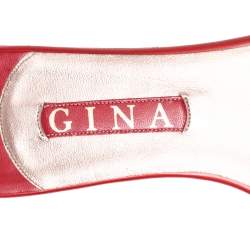 Pre Owned صندل سلايد فلات جينا مزخرف بكريستال جلد لامع أحمر مقاس 41