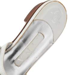 Gina White Leather Crystal Embellished Thong Flat Slides Size 40.5