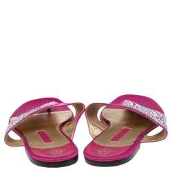Pre Owned Gina Pink Satin Studded Flat Sandals Size 40.5