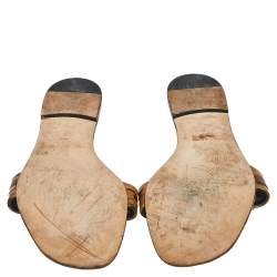 Pre Owned Gina Brown/Black Leopard Print Patent Leather Crystal Embellished Slip On Flat Slides Size 41